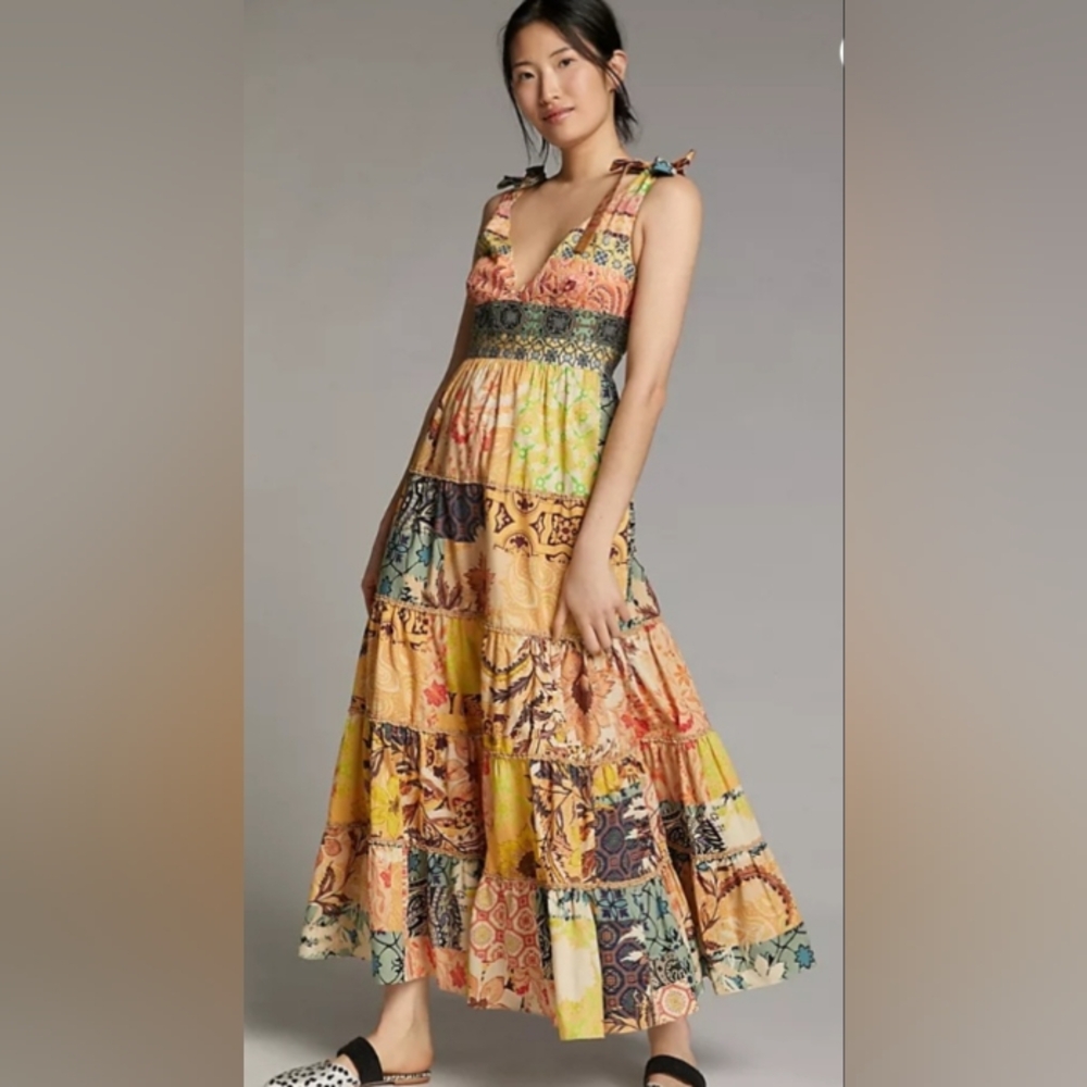Anthropologie Geisha Designs Midi Dress Size XS NEW NWT Rosalind Patchwork